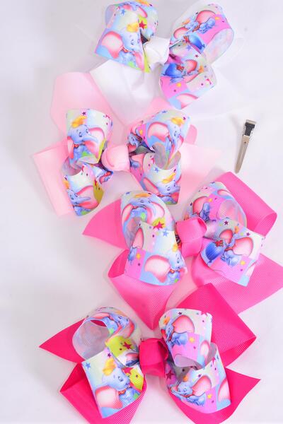 Hair Bow Jumbo Double Layered Cute baby Elephant Pink Mix Grosgrain Bow-tie / 12 pcs Bow = Dozen Pink Mix , Alligator Clip , Size - 6" x 5" Wide , 3 White , 3 Baby Pink , 3 Hot Pink , 3 Fuchsia Asst , Clip Strip & UPC Code