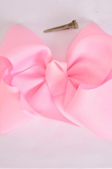 Hair Bow Jumbo Baby Pink Grosgrain Bow-tie / 12 pcs Bow = Dozen Baby Pink , Alligator Clip , Size - 6" x 5" Wide , Clip Strip & UPC Code