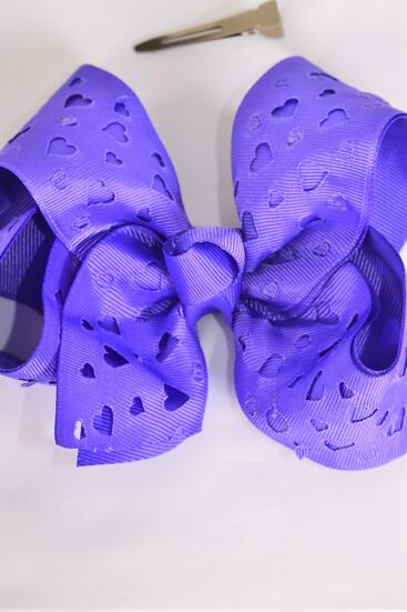 Hair Bow Jumbo Double Layered Carve Heart Purple Grosgrain Bow-tie / 12 pcs Bow = Dozen Purple , Alligator Clip , Size - 6" x 5" Wide , Clip Strip and UPC Code