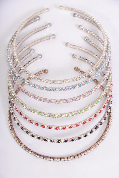 Necklace Choker Flexible Rhinestone / 12 pcs = Dozen  Flexible , Size - 16" , Velvet Display Card & OPP Bag & UPC Code ,  Choose Colors