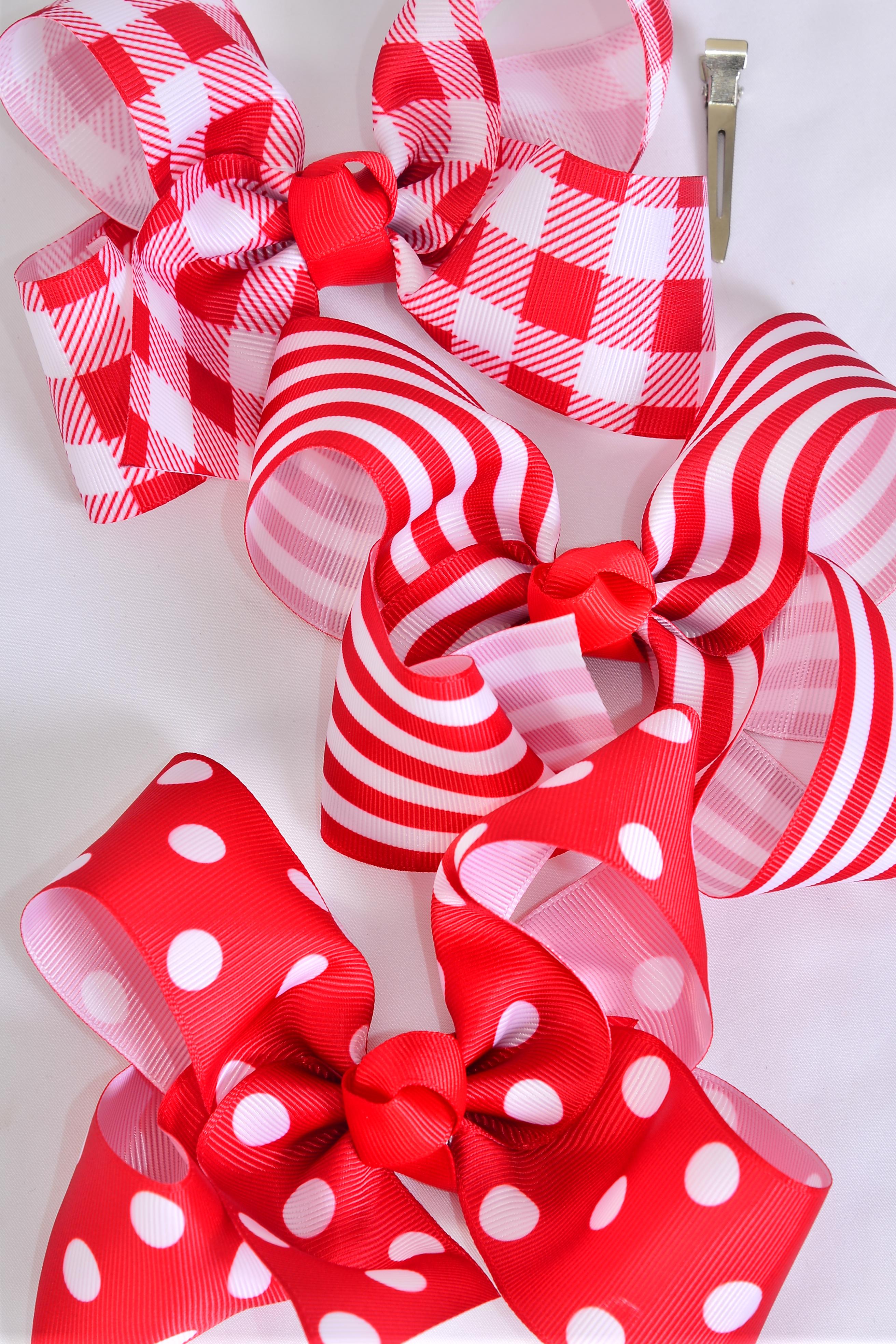 Hair Bow Jumbo Polka dots Plaid Stripe Pattern Mix Grosgrain Bow-tie ...