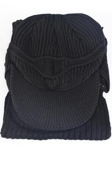 Scarf Winter Knit Scarf w Visor Hat Sets Black / Sets Black , Good Quality , Scarf Size - 60" x 8" , OPP Bag & UPC Code