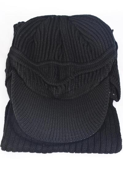 Scarf Winter Knit Scarf w Visor Hat Sets Black / Sets Black , Good Quality , Scarf Size - 60" x 8" , OPP Bag & UPC Code