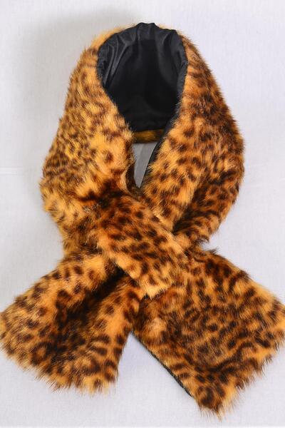 Scarf Womens Plush Faux Fur Scarf  Leopard Print / PC  Size - 36" x 5.5" Wide , OPP Bag