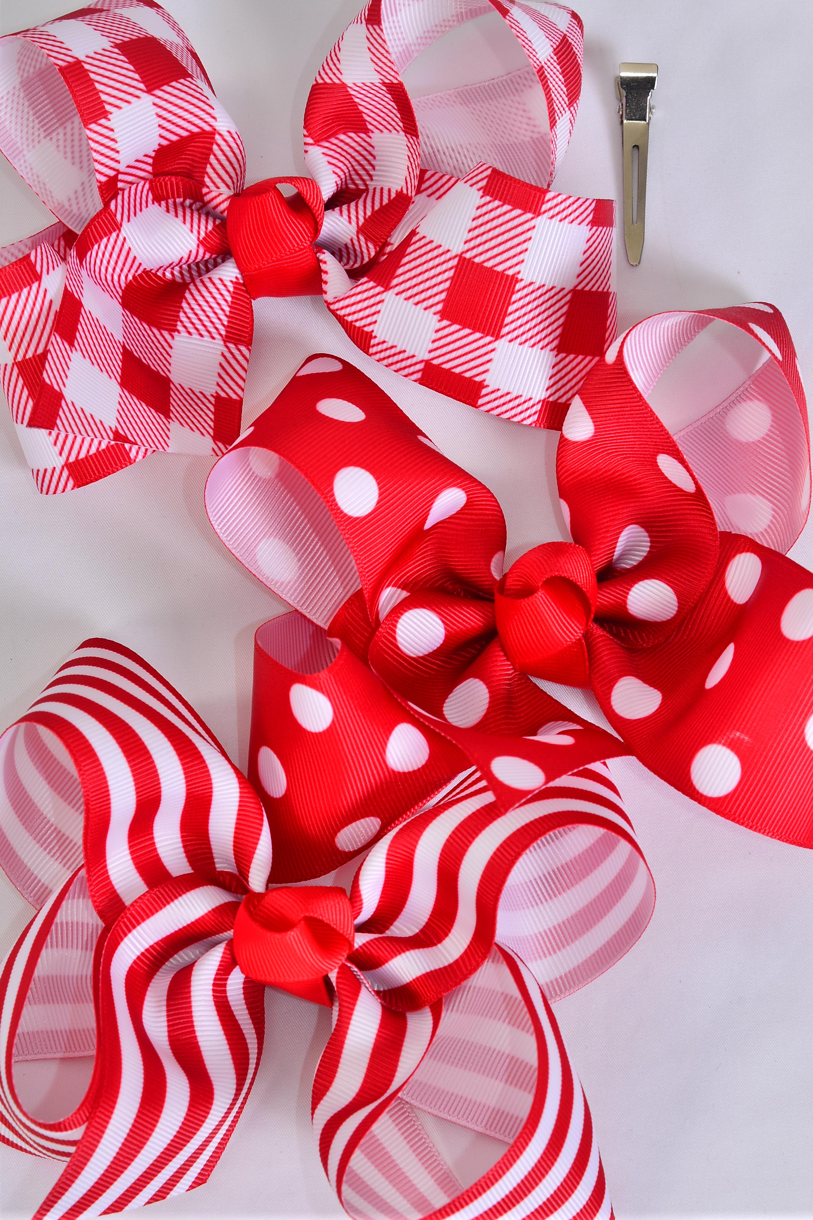 Hair Bow Jumbo Polka dots Plaid Stripe Pattern Mix Grosgrain Bow-tie ...