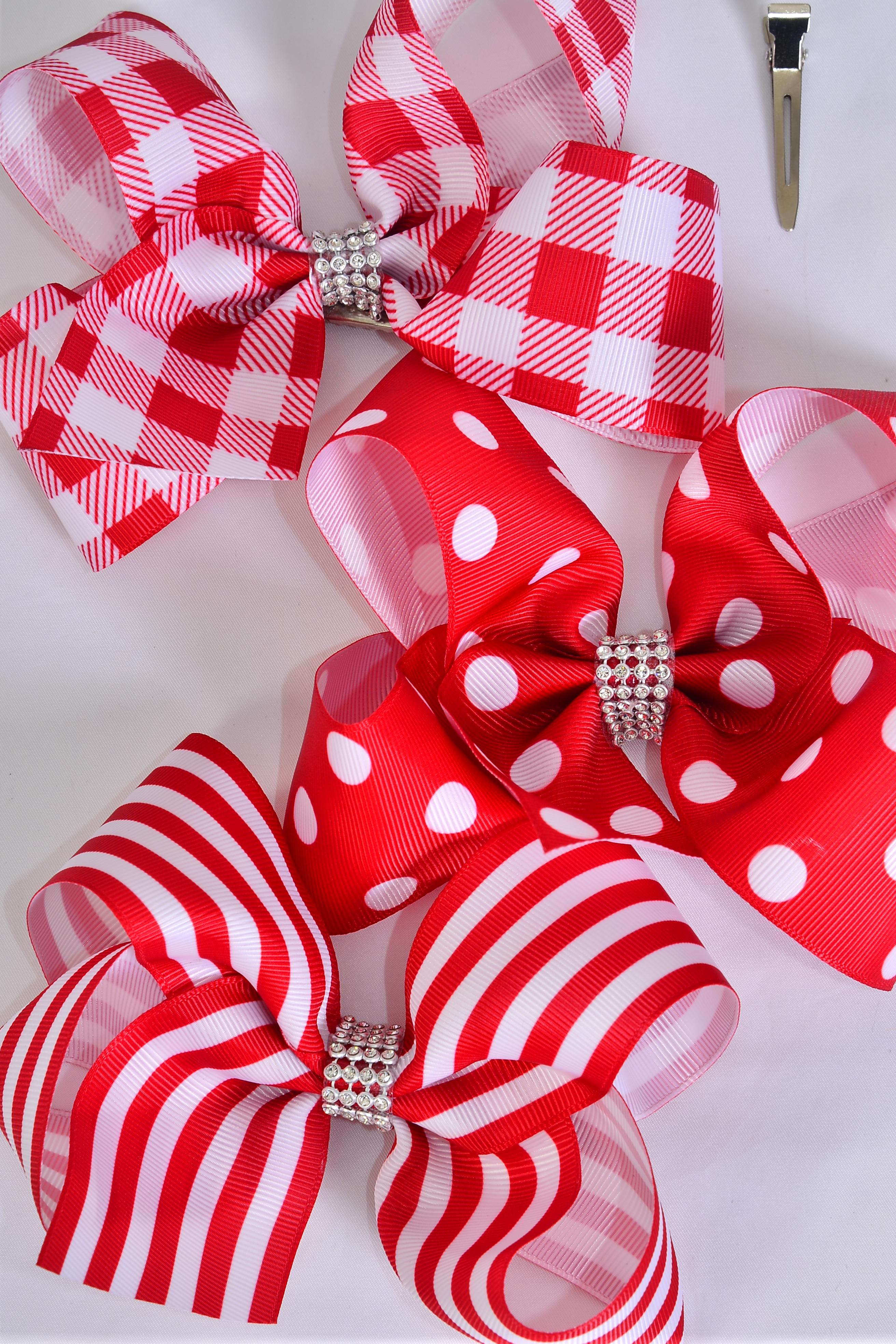 Plaid Hair Clip with Red Stripe HAND PAINTED RED PLAID BOW HAIR CLIP – Sassanova / Nova Man main image 3