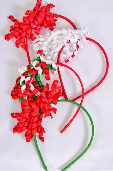 Headband Horseshoe Twirl Red White Green Color Mix Grosgrain Fabric / 12 pcs = Dozen 3 of each Pattern Asst , Hang tag & UPC Code , w Clear Box