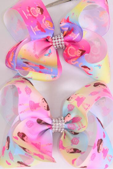 Hair Bow Jumbo Cute Ballerina Tiedye Grosgrain Bow-tie / 12 pcs Bow = Dozen Alligator Clip , Size - 6" x 5" Wide , 6 Baby Pink , 6 Hot Pink Color Asst , Clip Strip & UPC Code