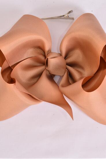 Hair Bow Extra Jumbo Cheer Type Bow Khaki Grosgrain Bow-tie / 12 pcs Bow = Dozen Khaki , Alligator Clip , Size - 8" x 7" Wide , Clip Strip & UPC Code