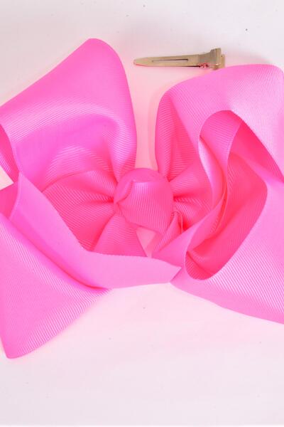 Hair Bow Extra Jumbo Cheer Type Bow Hot Pink Grosgrain Bow-tie / 12 pcs Bow = Dozen Hot Pink , Size - 8" x 7" Wide , Alligator Clip , Clip Strip & UPC Code