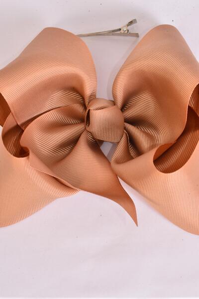 Hair Bow Extra Jumbo Cheer Type Bow Khaki Grosgrain Bow-tie / 12 pcs Bow = Dozen Khaki , Alligator Clip , Size - 8" x 7" Wide , Clip Strip & UPC Code