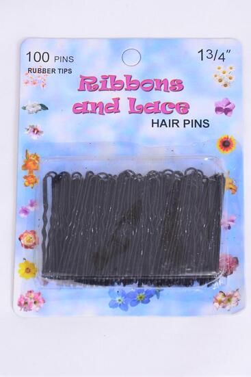 Hair Pins Black Tips 100 Ct Per Card / 12 Card = Dozen Size - 1.75" Long , each card have 100 pcs , 12 Card = Dozen , OPP Bag & UPC Code