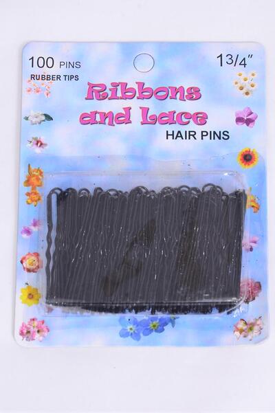 Hair Pins Black Tips 100 Ct Per Card / 12 Card = Dozen Size - 1.75" Long , each card have 100 pcs , 12 Card = Dozen , OPP Bag & UPC Code