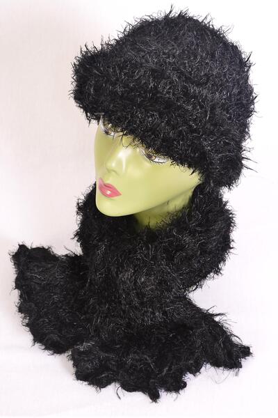 Scarf Magic Scarf w Hat 2 pcs Sets Soft Stretch Black Stretch / Sets Stretch , Black , Scarf Size - 64 x 13" Wide , Display Card & OPP Bag & UPC Code