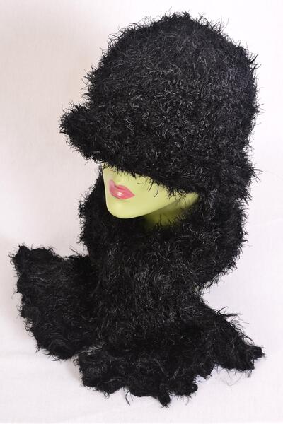 Scarf Magic Scarf w Hat 2 pcs Sets Soft Stretch Black / Sets Black , Scarf Size - 64 x 13" Wide , Display Card & OPP Bag & UPC Code