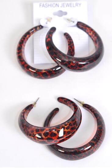 Earrings Poly Hoop Cheetah Print / 12 pair = Dozen match 23509 Post , Size - 1.75" Wide , Earring Card & OPP Bag & UPC Code