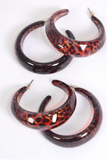 Earrings Poly Hoop Cheetah Print / 12 pair = Dozen match 23509 Post , Size - 1.75" Wide , Earring Card & OPP Bag & UPC Code