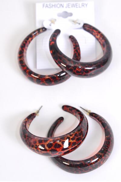 Earrings Poly Hoop Cheetah Print / 12 pair = Dozen match 23509 Post , Size - 1.75" Wide , Earring Card & OPP Bag & UPC Code