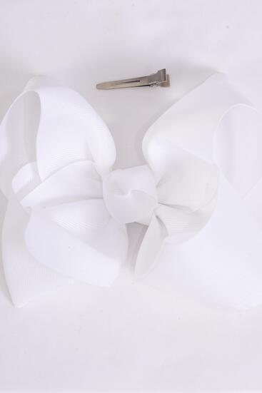 Hair Bow Extra Jumbo Cheer Type Bow White Grosgrain Bow-tie / 12 pcs Bow = Dozen  White , Size - 8" x 7" Wide , Alligator Clip , Clip Strip & UPC Code
