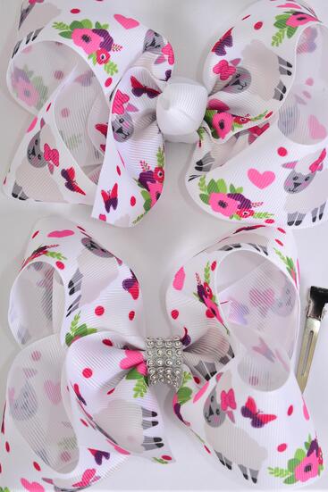 Hair Bow Jumbo Cute Sheep Grosgrain Bow-tie / 12 pcs = Dozen Alligator Clip , Size - 6" x 5" Wide , Clip Strip & UPC Code