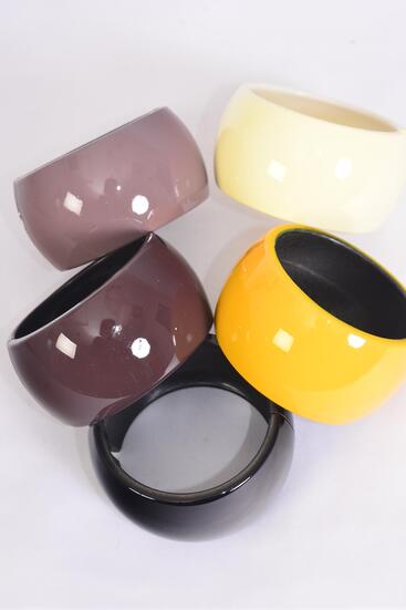 Bracelet Bangle Acrylic Wide Hinge Fall Neutral Color Mix / 12 pcs = Dozen Neutral , Hinge , Size - 2.75" x 1.75" Dia Wide , 3 Black , 3 Dark Brown , 2 Yellow , 2 Beige , 2 Tapue Mix , Hang Tag & Opp bag & UPC Code 