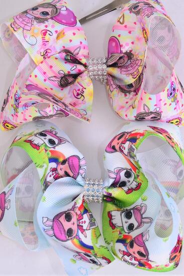 Hair Bow Jumbo LOL Doll Bunny Grosgrain Bow-tie / 12 pcs = Dozen  Alligator Clip , Size - 6" x 5" Wide , 6 Of each Pattern Asst , Clip Strip & UPC Code