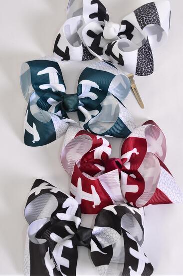 Hair Bow Jumbo Football Grosgrain Bow-tie / 12 pcs Bow = Dozen  Football , Alligator Clip , Bow Size - 6" x 5" Wide , 3 Of Each Pattern Asst , Clip Strip & UPC Code