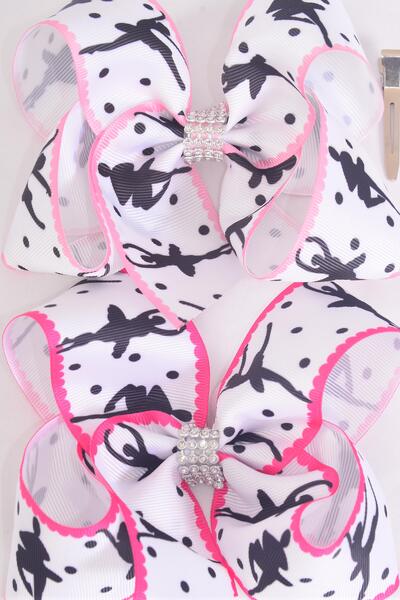 Hair Bow Jumbo Ballerina Grosgrain Bow-tie / 12 pcs = Dozen Alligator Clip , Size - 6" x 5" Wide , 6 of each Pattern Asst , Clip Strip & UPC Code