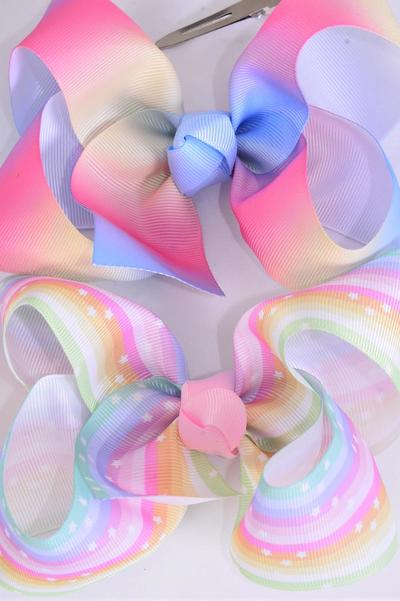 Hair Bow Jumbo Tie dye Rainbow Star Pattern Mix Grosgrain Bow-tie ...