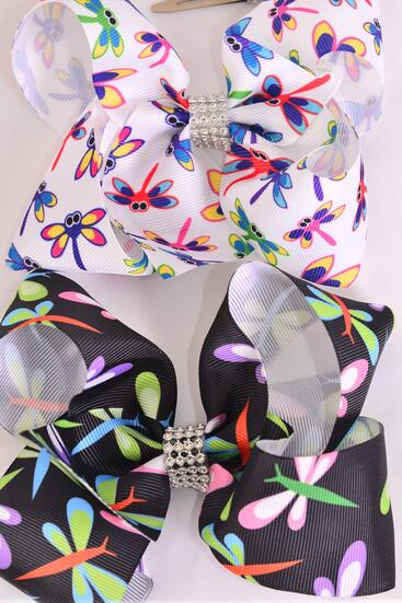 Hair Bow Jumbo Dragonfly Grosgrain Bow-tie / 12 pcs Bow = Dozen  Alligator Clip , Size - 6" x 5" Wide , 6 Of each Pattern Asst , Clip Strip and UPC Code