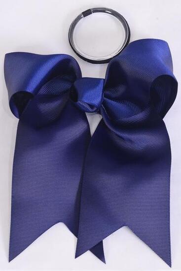 Hair Bow Extra Jumbo Long Tail Cheer Type Bow Navy Elastic Grosgrain Bow-tie / 12 pcs Bow = Dozen Navy , Elastic , Size - 6.5" x 6" Wide , Clip Strip & UPC Code