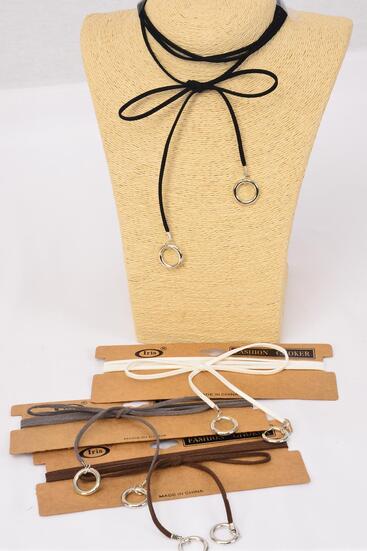 Necklace Faux Suede Cord String Wrap Bolo Tie Choker Metal Accent On Bottom / 12 pcs = Dozen Color - 3 Black , 3 Brown , 3 Gray , 3 White Color Asst , Display Card & OPP Bag & UPC Code