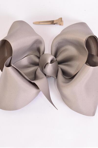 Hair Bow Extra Jumbo Cheer Type Bow Gray Grosgrain Bow-tie / 12 pcs Bow = Dozen Gray , Alligator Clip , Size - 8" x 7" Wide , Clip Strip & UPC Code