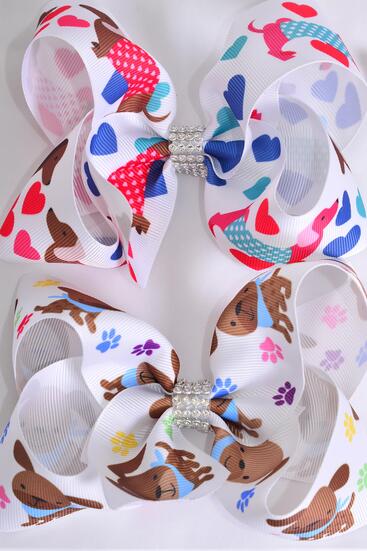 Hair Bow Jumbo Poppy Print Grosgrain Bow-tie / 12 pcs Bow = Dozen Alligator Clip , Bow - 6" x 5" Wide , 6 of each Pattern Asst , Clip Strip and UPC Code