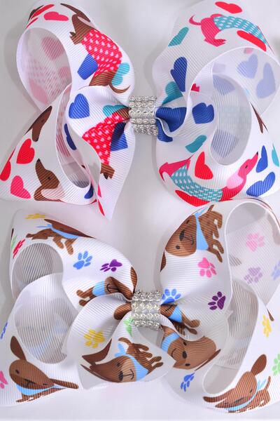 Hair Bow Jumbo Poppy Print Grosgrain Bow-tie / 12 pcs Bow = Dozen Alligator Clip , Bow - 6" x 5" Wide , 6 of each Pattern Asst , Clip Strip and UPC Code