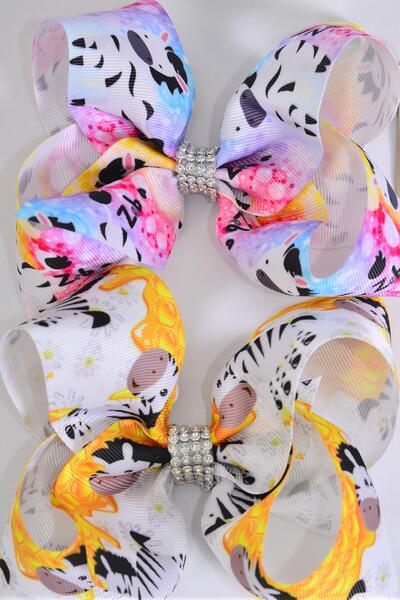 Hair Bow Jumbo Cute Baby Zebra Grosgrain Bow-tie / 12 pcs Bow = Dozen  Zebra , Alligator Clip , Size - 6" x 5" Wide , 6 Of each Pattern Asst , Clip Strip & UPC Code