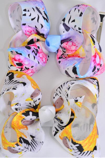Hair Bow Jumbo Safari Cute Zebra Grosgrain Bow-tie / 12 pcs Bow = Dozen Zebra , Alligator Clip , Size - 6" x 5" Wide , 6 Of each Pattern Asst , Clip Strip & UPC Code