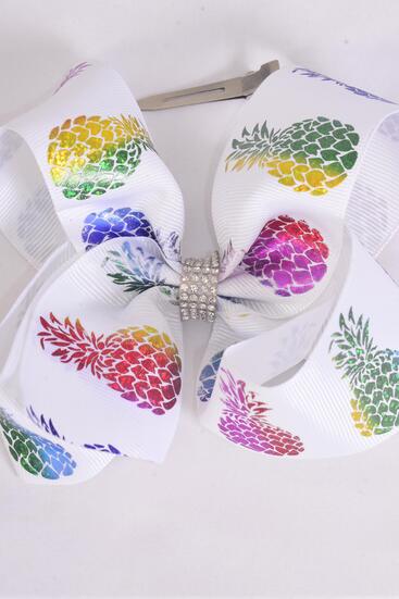 Hair Bow Jumbo Iridescent Holographic Pineapple Grosgrain Bow-tie / 12 pcs Bow = Dozen Holographic , Alligator Clip , Size - 6" x 5" Wide , Clip Strip & UPC Code