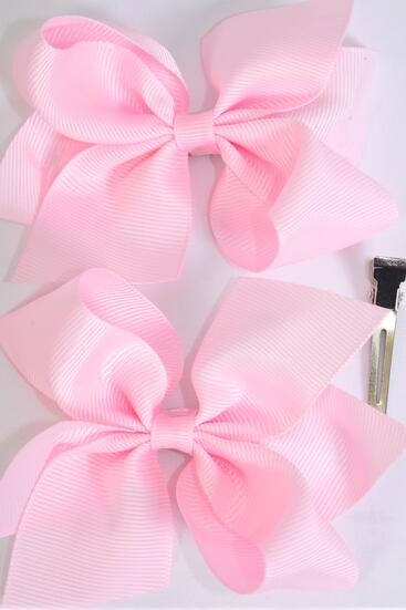 Hair Bow Baby Pink Grosgrain Bow-tie / 12 pcs Bow = Dozen Baby Pink , Alligator Clip , Size - 3.5" x 3" Wide , Clip Strip & UPC Code