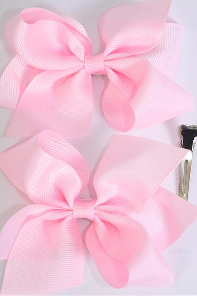 Hair Bow Baby Pink Grosgrain Bow-tie / 12 pcs Bow = Dozen Baby Pink , Alligator Clip , Size - 3.5" x 3" Wide , Clip Strip & UPC Code