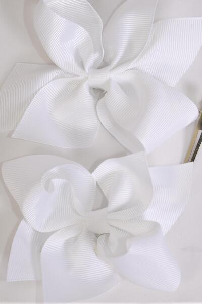 Hair Bow White Grosgrain Bow-tie / 12 pcs Bow = Dozen White , Alligator Clip , Size - 3.5" x 3" Wide , Clip Strip & UPC Code