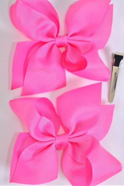 Hair Bow Hot Pink Grosgrain Bow-tie / 12 pcs Bow = Dozen Hot Pink , Alligator Clip , Size - 3.5" x 3" Wide , Clip Strip & UPC Code