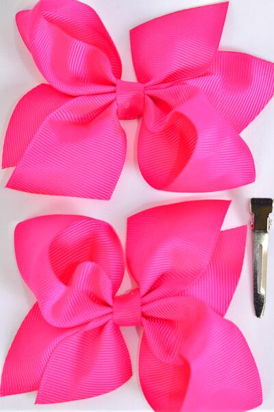 Hair Bow Fuchsia Grosgrain Bow-tie / 12 pcs Bow = Dozen Fuchsia , Alligator Clip , Size - 3.5" x 3" Wide , Clip Strip & UPC Code
