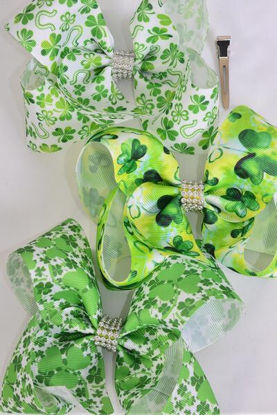 Hair Bow Jumbo Avocadorable Grosgrain Bow-tie / 12 pcs Bow = Dozen Alligator Clip , Size - 6" x 5" Wide , 4 Of Each Pattern Asst , Clip Strip & UPC Code