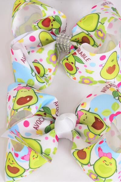 Hair Bow Jumbo Avocadorable Grosgrain Bow-tie / 12 pcs Bow = Dozen Avocado , Alligator Clip , Size - 6" x 5" Wide , Clip Strip & UPC Code