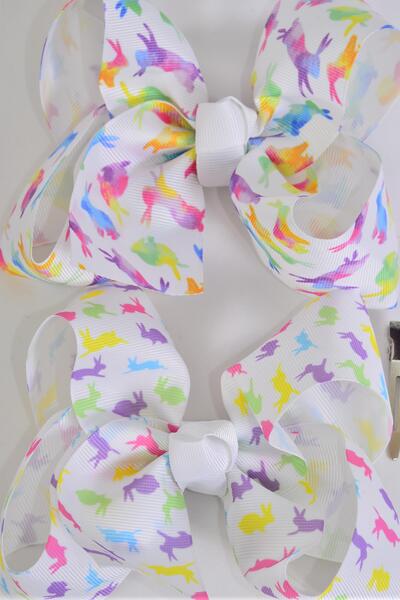 Hair Bow Jumbo Bunny Grosgrain Bow-tie / 12 pcs Bow = Dozen  Alligator Clip , Size - 6" x 5" Wide , Clip Strip & UPC Code