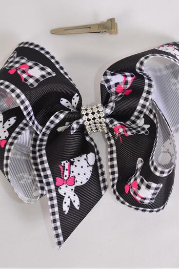 Hair Bow Jumbo Plaid Bunny Grosgrain Bow-tie / 12 pcs Bow = Dozen  Alligator Clip , Size - 6" x 5" Wide , Clip Strip & UPC Code