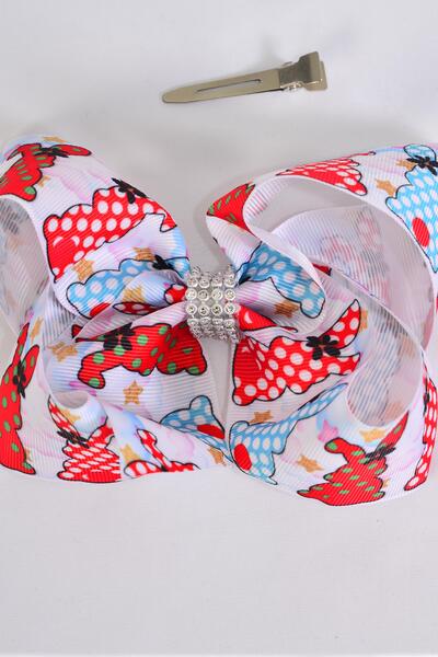Hair Bow Jumbo Polka dots Bunny Grosgrain Bow-tie / 12 pcs Bow = Dozen  Alligator Clip , Size - 6" x 5" Wide , Clip Strip & UPC Code