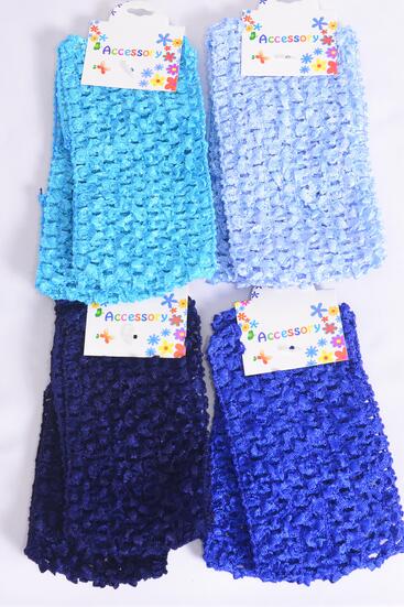 Ballerina Headband 24 pcs Stretch Blue Mix / 12 card = Dozen Blue Mix , Size - 2.75" x 5.5" , 3 Baby Blue , 3 Turquoise , 3 Roya Blue , 3 Navy Color Asst ,Hang tag Opp bag & UPC Code  