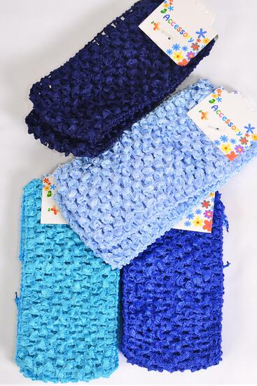 Ballerina Headband 24 pcs Stretch Blue Mix / 12 card = Dozen Blue Mix , Size - 2.75" x 5.5" , 3 Baby Blue , 3 Turquoise , 3 Roya Blue , 3 Navy Color Asst ,Hang tag Opp bag & UPC Code  